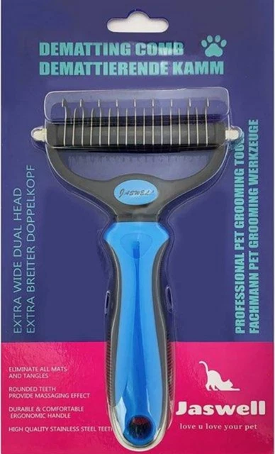 JASWELL Pet Grooming Tool Dematting Comb for Dogs & Cats 2 Sided Undercoat Rake
