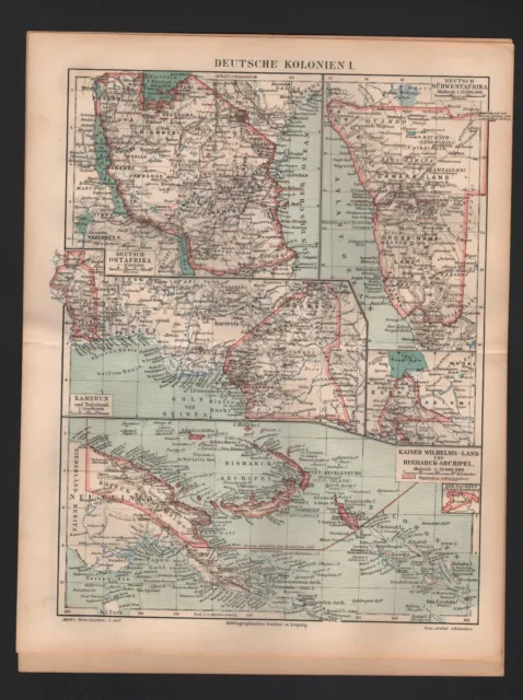 Landkarte map 1900: DEUTSCHE KOLONIEN I/II. Übersicht Deutsche Kolonien.
