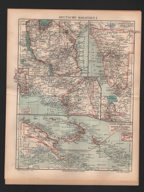 Landkarte map 1900: DEUTSCHE KOLONIEN I/II. Übersicht Deutsche Kolonien.