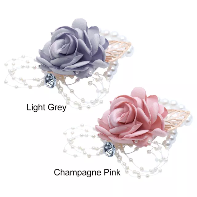 For Wedding Flower Bracelet Silk Rose Bride Bridesmaid Wrist Corsage Rhinestone