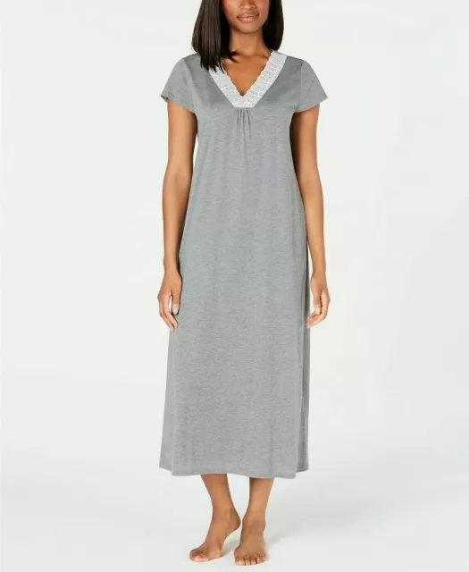 Charter Club Women's XS Super Soft Knit Lace-Trim Nightgown Gown Gray  NEW $75