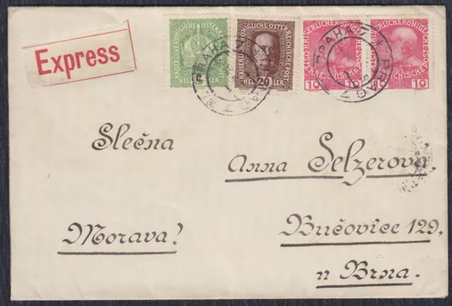 WWI Austria-Hungary 1916 Express letter sent from Prague to Brno