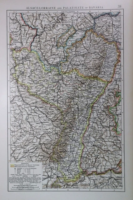 Old (11x17) 1908 Time's Atlas Map ~ ALSACE-LORRAINE - BAVARIA ~Free S&H ~Inv#467
