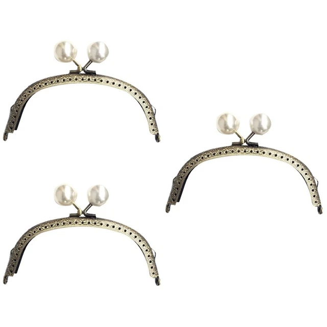 3 piezas 12,5 cm Clásico Grano Curvo Bolso de Mano Cartera de Hierro Marco Bolso de Moneda Beso de Perlas