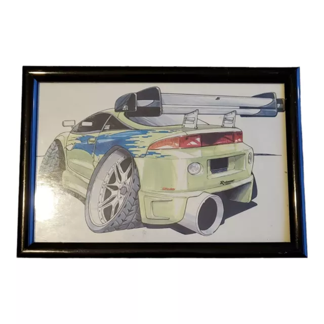 F&F Eclipse Green Car Koolart Cartoon Print photo Framed Gift Christmas Gift UK