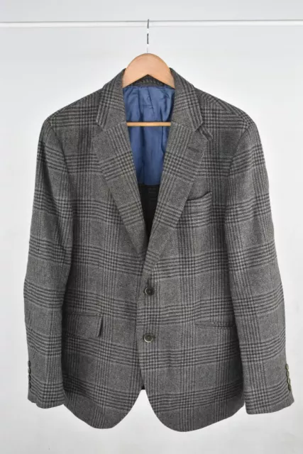 Giacca blazer da uomo Hackett London in tweed grigio/blu a scacchi taglia 44" petto normale
