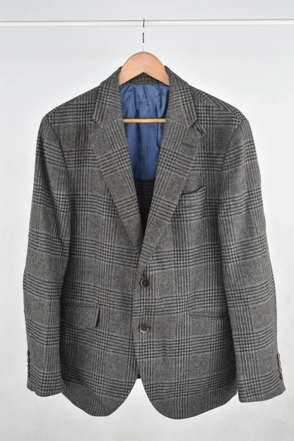 Giacca blazer da uomo Hackett London in tweed grigio/blu a scacchi taglia 44" petto normale