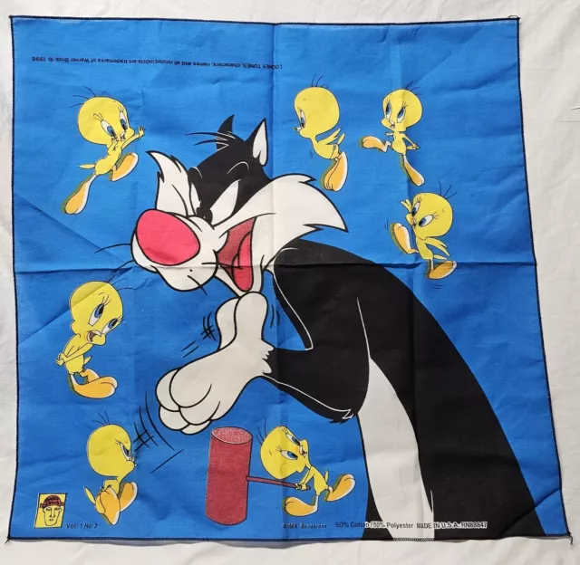 Vintage 1996 Looney Tunes Tweety Bird & Sylvester the Cat Bandana Bandaroos 22"□