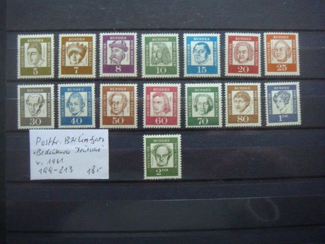 Postfr. Berlinsatz "Bedeutende Deutsche" von 1961, Mi.-Nrn. 199-213