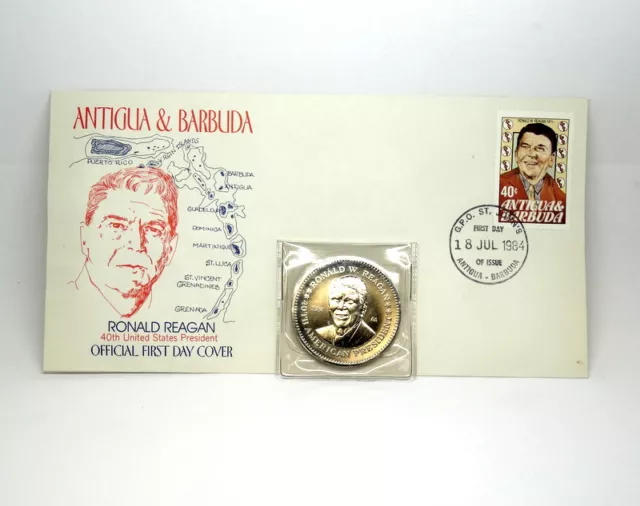 1984 40th President RONALD REAGAN First Day Issue Stamp Medal Medallion Token