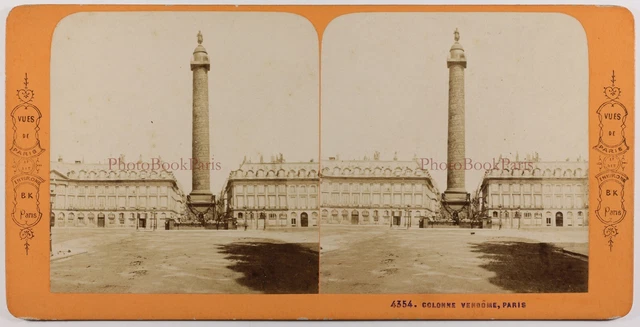 Platz Colonne Vendome Paris Frankreich c1865 Foto Stereo Vintage Albumin P10L3n