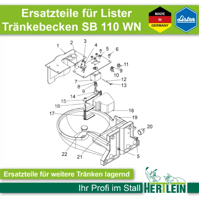 Ersatzteile für Lister Tränkebecken SB 110 WN