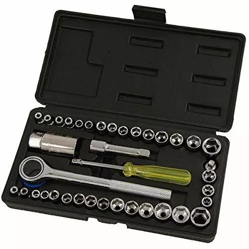 40pce SOCKET SET 1/4" 3/8" INCH DR DRIVE TOOL KIT METRIC IMPERIAL RATCHET