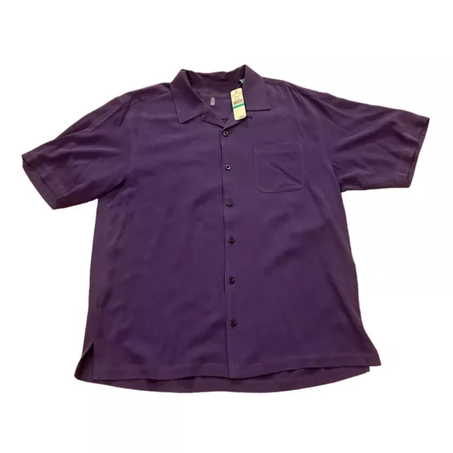 Tommy Bahama Catalina Twill Hawaiian 100% Silk Short Sleeve Shirt Purple Men's L