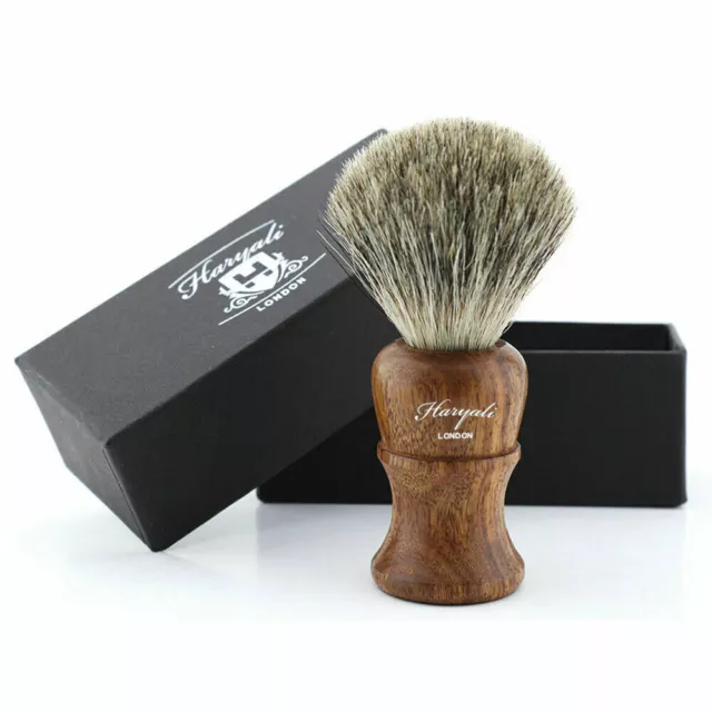 Haryali Shaving Brush Men's Wooden Handle Badger & Vegan/Synthetic Bristles Hair