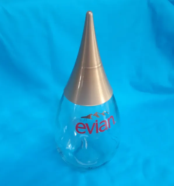 EVIAN 2001 Tear Drop Empty Limited Edition Glass Water Bottle Gold Top