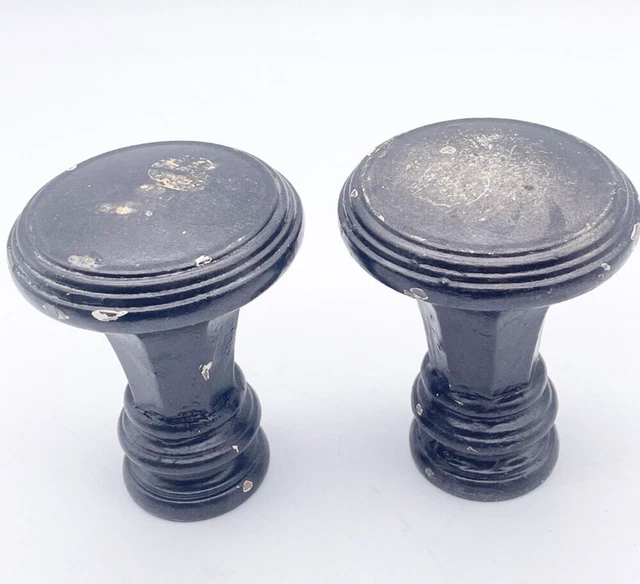Vintage Set 2 Curtain Rod Finials Knobs Architectural Salvage Black  3.25" x 4"