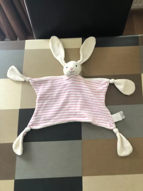 JoJo Maman Bebe Pink Striped Bunny Rabbit Comforter / Comfort Blanket Soft Toy