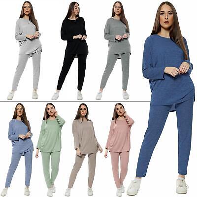 Womens Long Sleeve Plain Lounge Wear Comfy Casual Two Piece Ladies Tracksuit Set