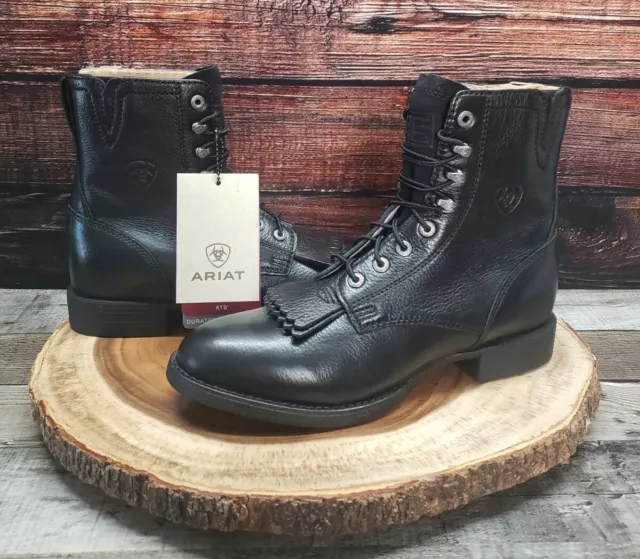 Ariat Womens Size 7.5 B Heritage Lacer II Boots Black Deertan 10002145 $160