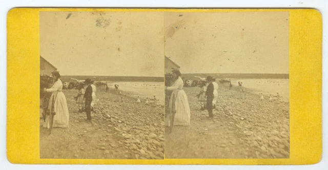 D0323~ Newport Rhode Island First Beach 1860’s Stereoview by J.A. Williams