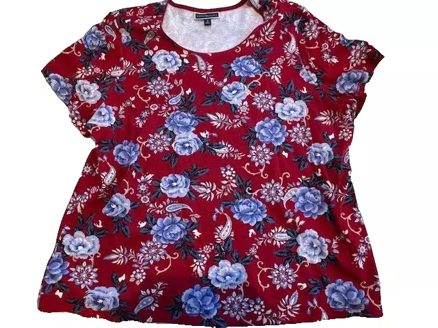 Macy's Karen Scott women plus size 3X short sleeve red blue floral preowned top