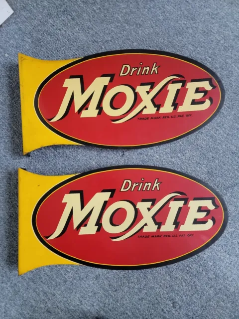 RARE Drink Moxie flanged tin signs Original Circa 1940  9x18  great condition