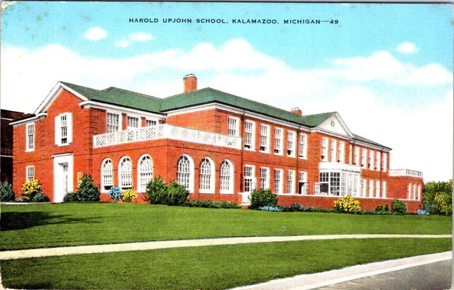 Harold Upjohn School, KALAMAZOO, Michigan Linen Postcard - E.C. Kropp