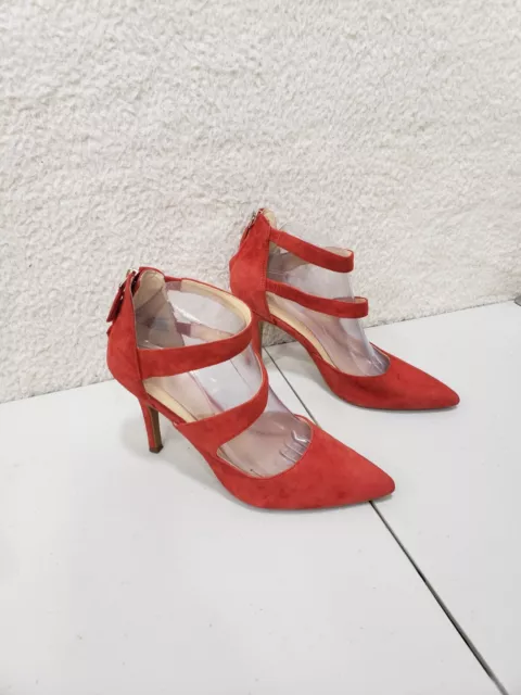 Nine West Florent Heels Women 8.5 Red Suede Ankle Wrap Stiletto Pump Shoes