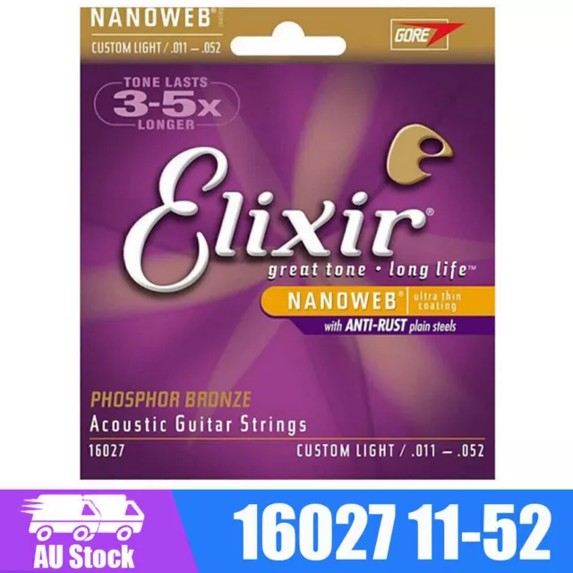 Elixir Nanoweb 11-52 Phosphor Bronze Acoustic GUITAR STRINGS Light 16027 OZ