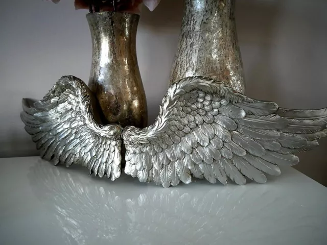 Large Silver Angel Wings Vintage Ornament Wall Art Hanging Rustic Home Decor