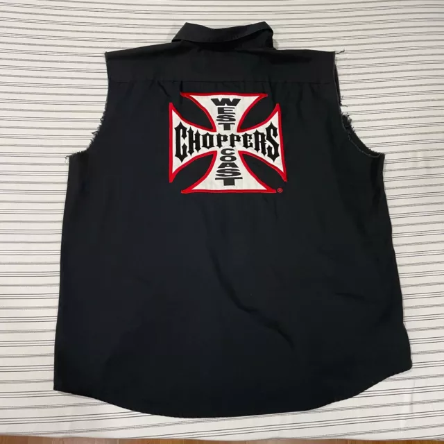 Jesse James Work Wear West Coast Choppers Sleeveless Button Shirt M/C Club 2XL