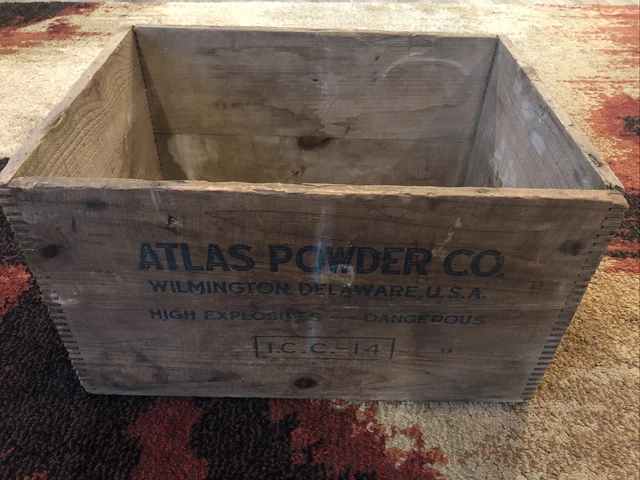 Atlas Powder Co. Empty Wood Crate Box High Explosives Electric  Blasting Caps