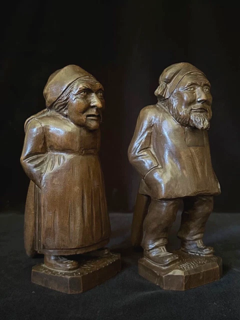 PAIR MAN & WOMAN CARVED NUTCRACKERS Antique Swiss Black Forest Bernard Ruef 1910