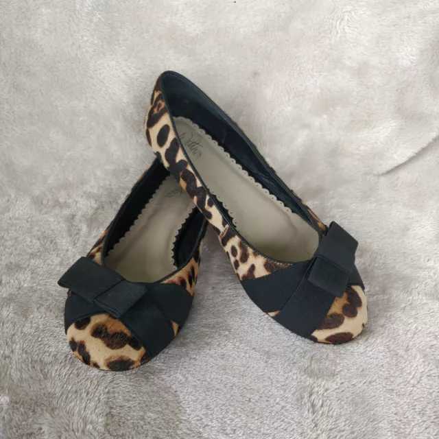 Wittner 'Kyla' Leopard Animal Print Ballet Flats Bow Real Leather Size 39 8