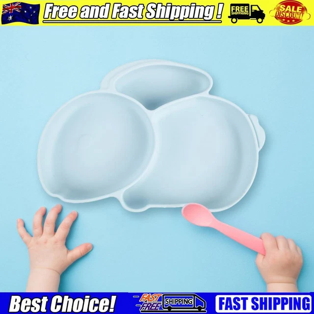 Cartoon Children Dishes Silicone Baby Feeding Dishes Baby Cutlery (Light Blue)