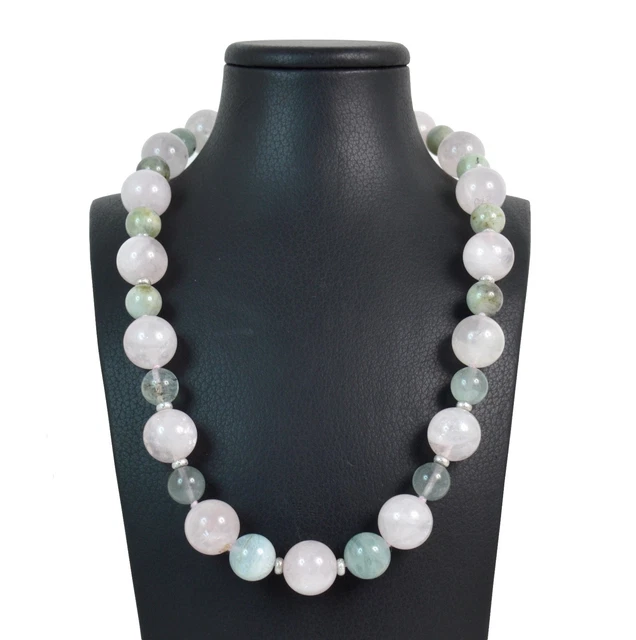 Collier Torchon En Quartz Fumé Et Argent 925 Avec Zircons - Made In Italy - 41 Cm