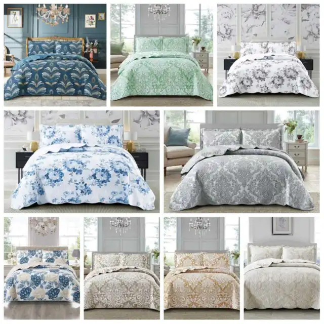Printed 3 Piece Quilted Bedspread Comforter bed Throw Bedding and Pillow Sham 2