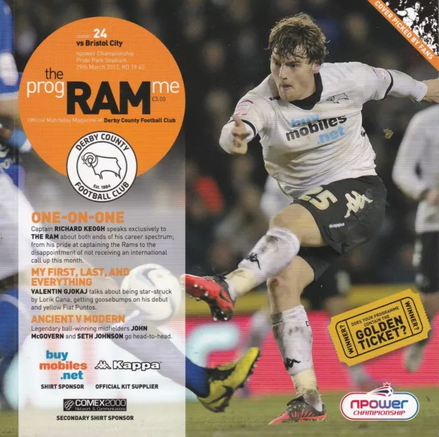 Derby County v Bristol City programme, Championship, March 2013