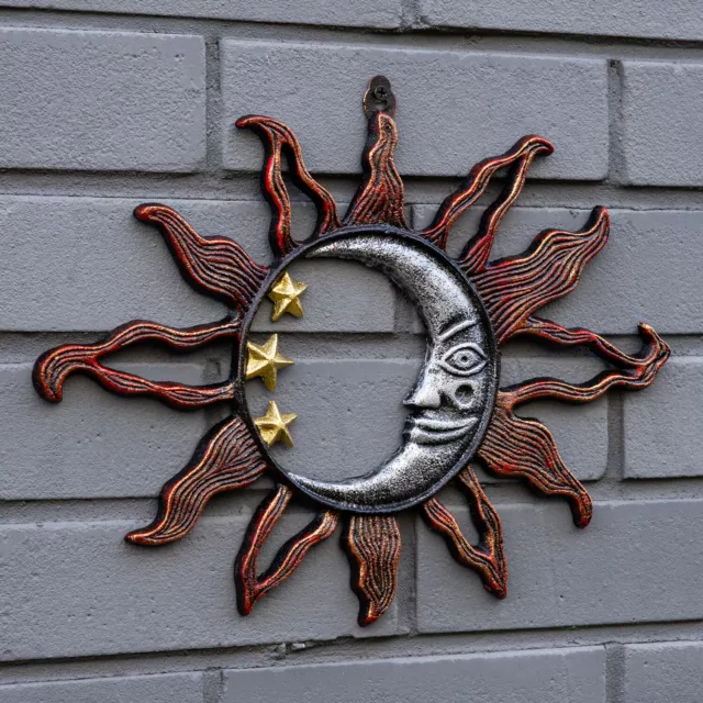 Woodside Wall Mounted Cast Iron Sun/Moon Face Indoor Outdoor Wall Art Decoration