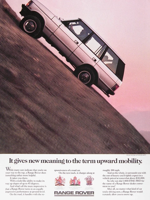1987 RANGE ROVER Genuine Vintage Ad UPWARD MOBILITY MSRP $30,000 ~ FREE SHIPPING