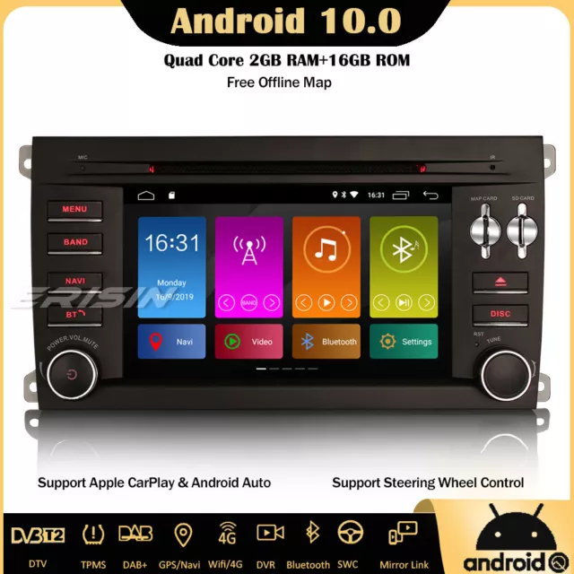 ERISIN 7 Pouces Android 10.0 Autoradio pour BMW Série 3 E90 E91 E92 E93 M3  Support GPS Sat Nav Carplay Android Auto DSP Bluetooth WiFi Dab + TPMS
