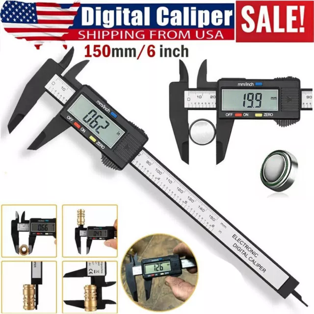 150mm 6" Digital Electronic Vernier Caliper Carbon Fiber Micrometer Gauge Ruler