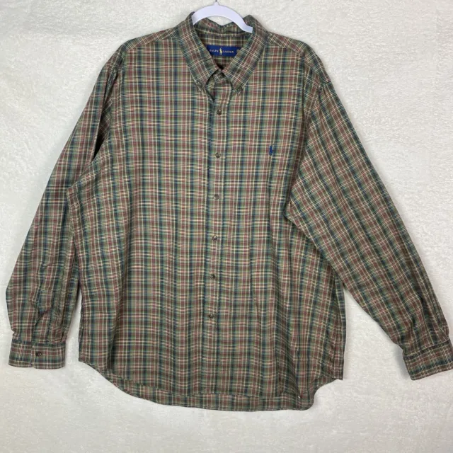 Ralph Lauren Mens Classic Button Down Shirt Green Red Blue Plaid Size XXL