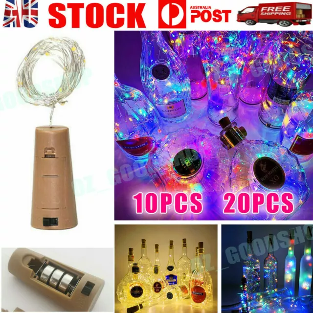 10PCS LED Fairy Light Wine Bottle String Lights Cork Copper Wire Christmas Decor