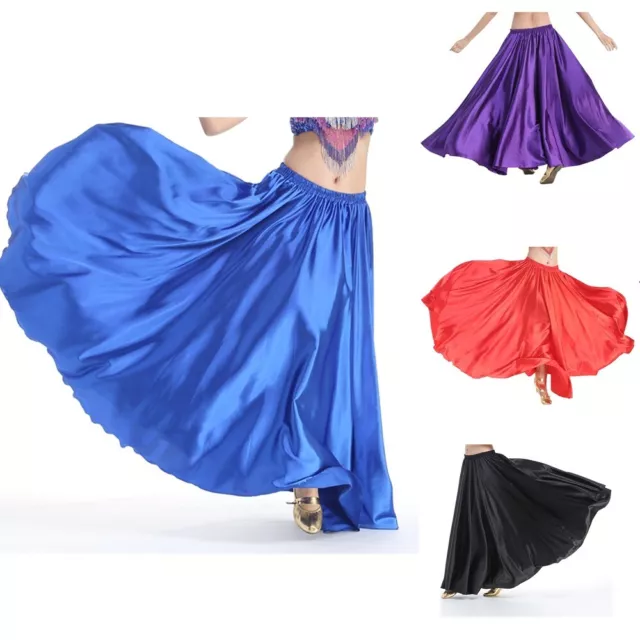 Womens Flowy Skirt Tribal Satin Skirts Performance Belly Dance Ladies Bomba