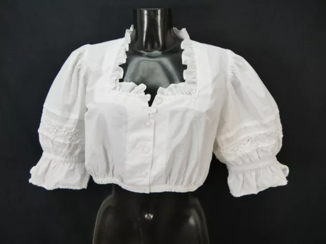 Camicia Dirndl bianca taglia 50 camicetta per Dirndl miscela cotone volant pizzo B10073