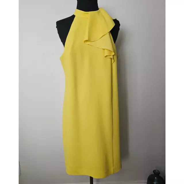 NWT *TRINA TURK* Women's Yellow Halter Ruffle Neck Knee Length Dress 10