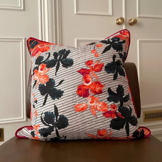 Cushion Hand Quilted Large Piped Floral Orange Pink Design NEW 2