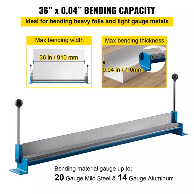 VEVOR 36" Sheet Metal Bender 0-90°Brake Bending 14 Gauge w/ 2 C-shaped Clamps 3